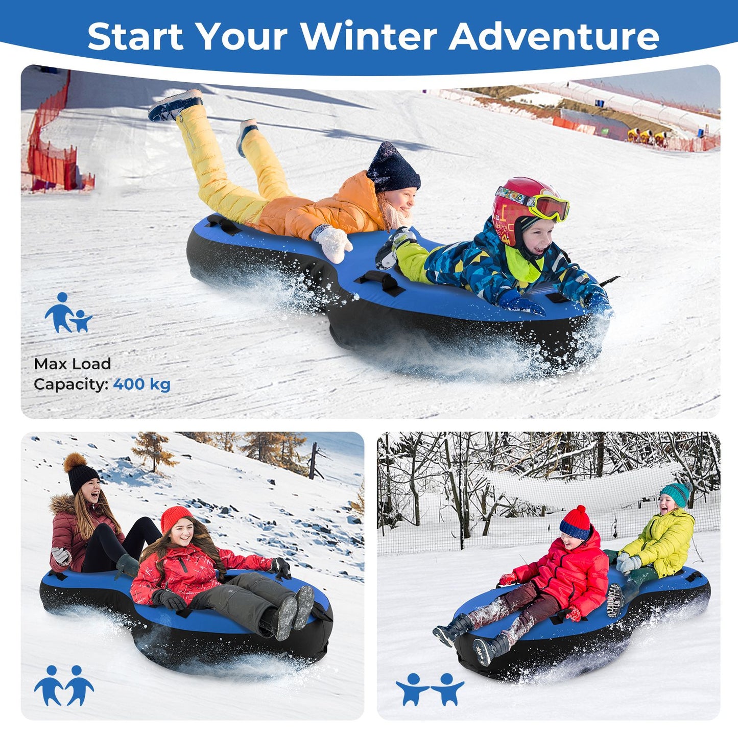 2-Person Inflatable Snow Tube for Adults Kids
