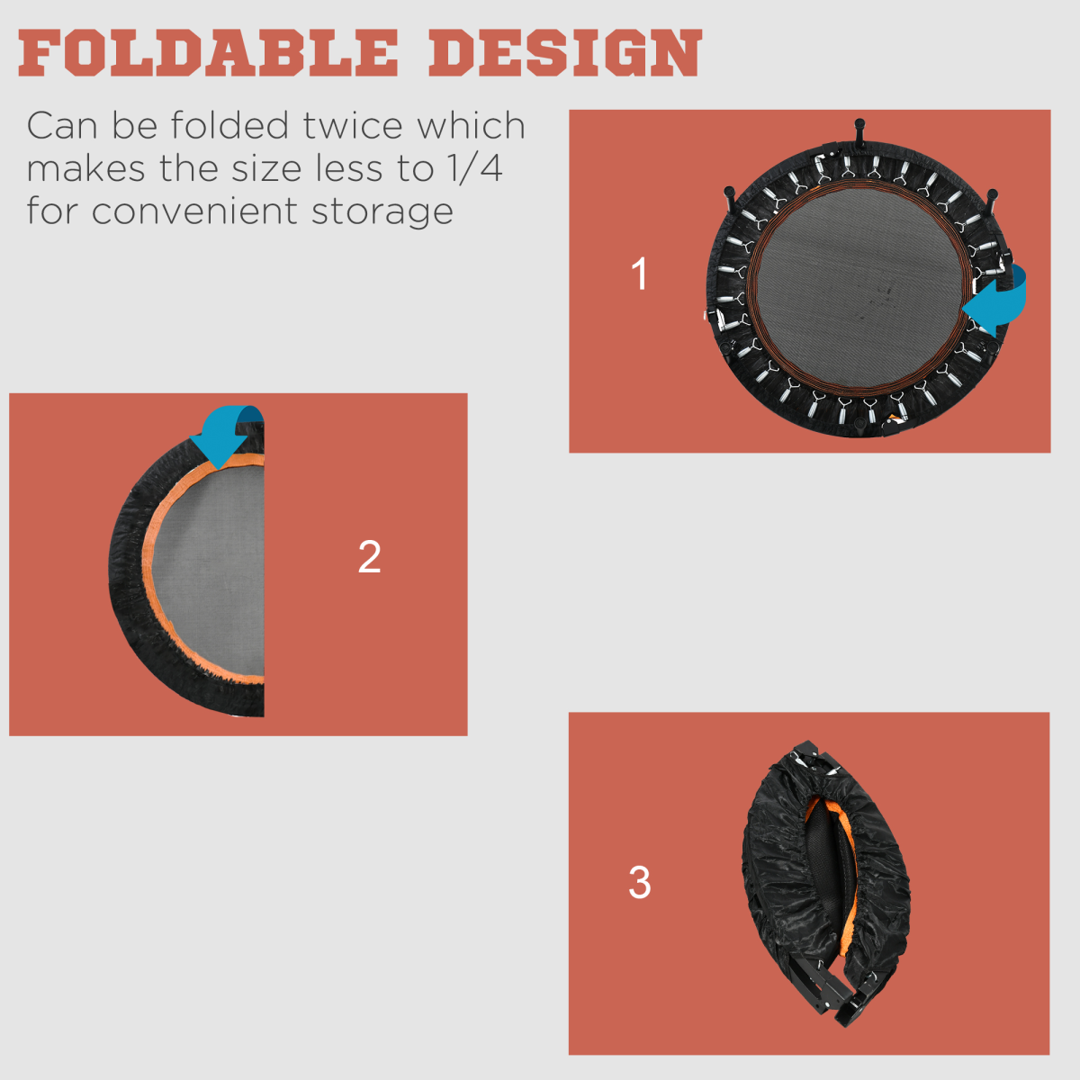 Portable 40" Foldable Mini Fitness Trampoline with Adjustable Handle - HOMCOM - All Round Fitness