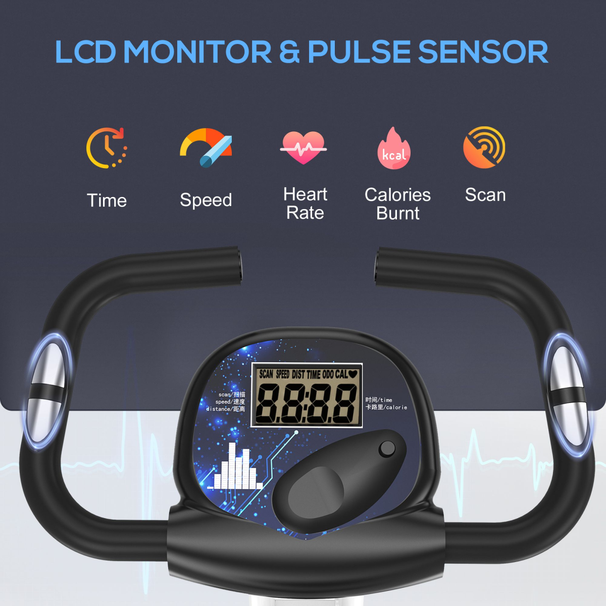 HOMCOM Magnetic Resistance Exercise Bike – Foldable Fitness Cycle with LCD Monitor & Adjustable Seat (Grey) - All Round Fitness