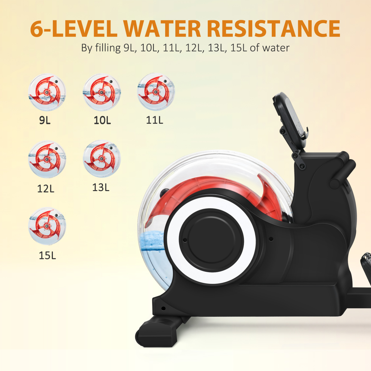 SPORTNOW Foldable Water Rowing Machine with Wheels & LCD Display – Black