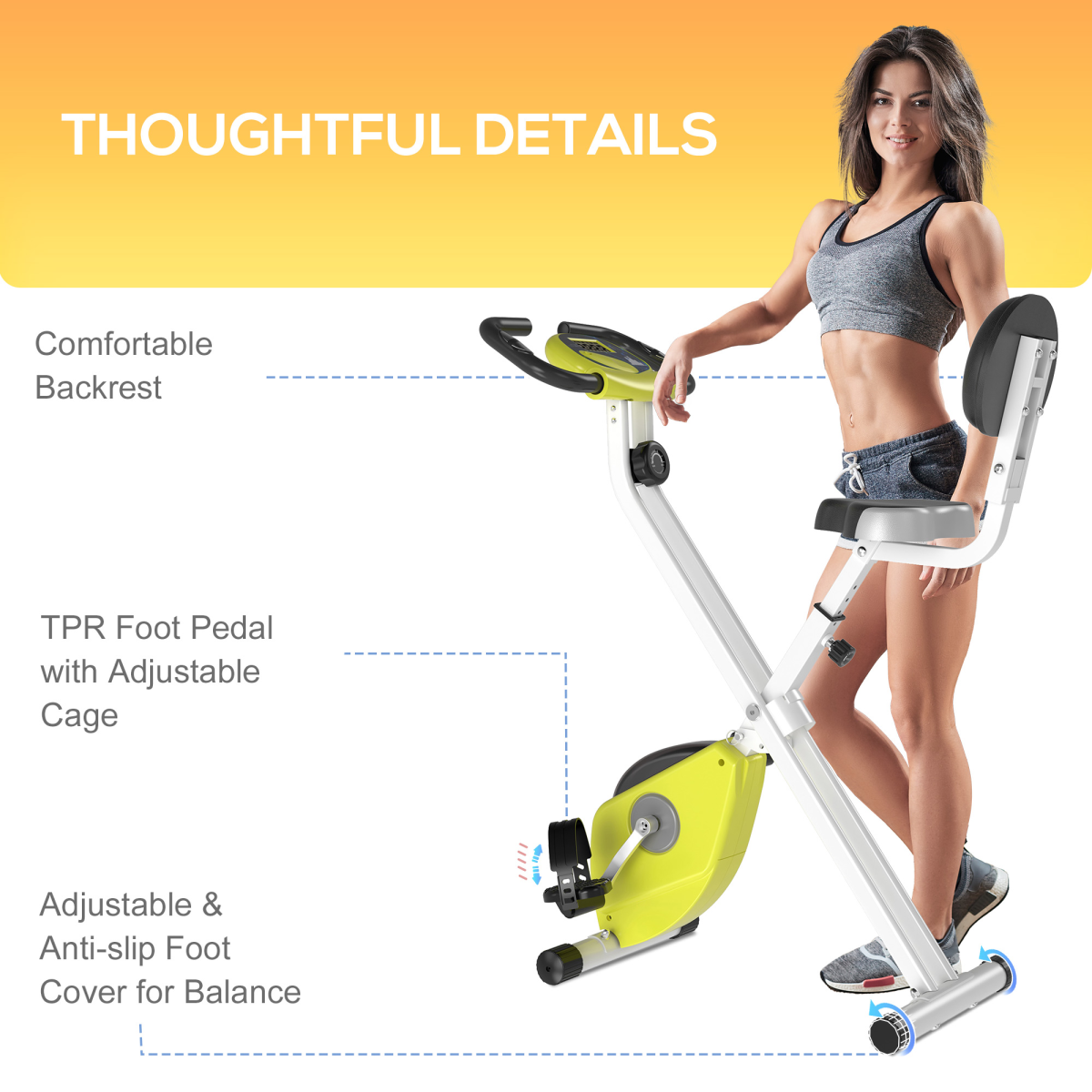 Foldable Magnetic Exercise Bike with 8 Resistance Levels, LCD Monitor & Adjustable Seat – Yellow - All Round Fitness