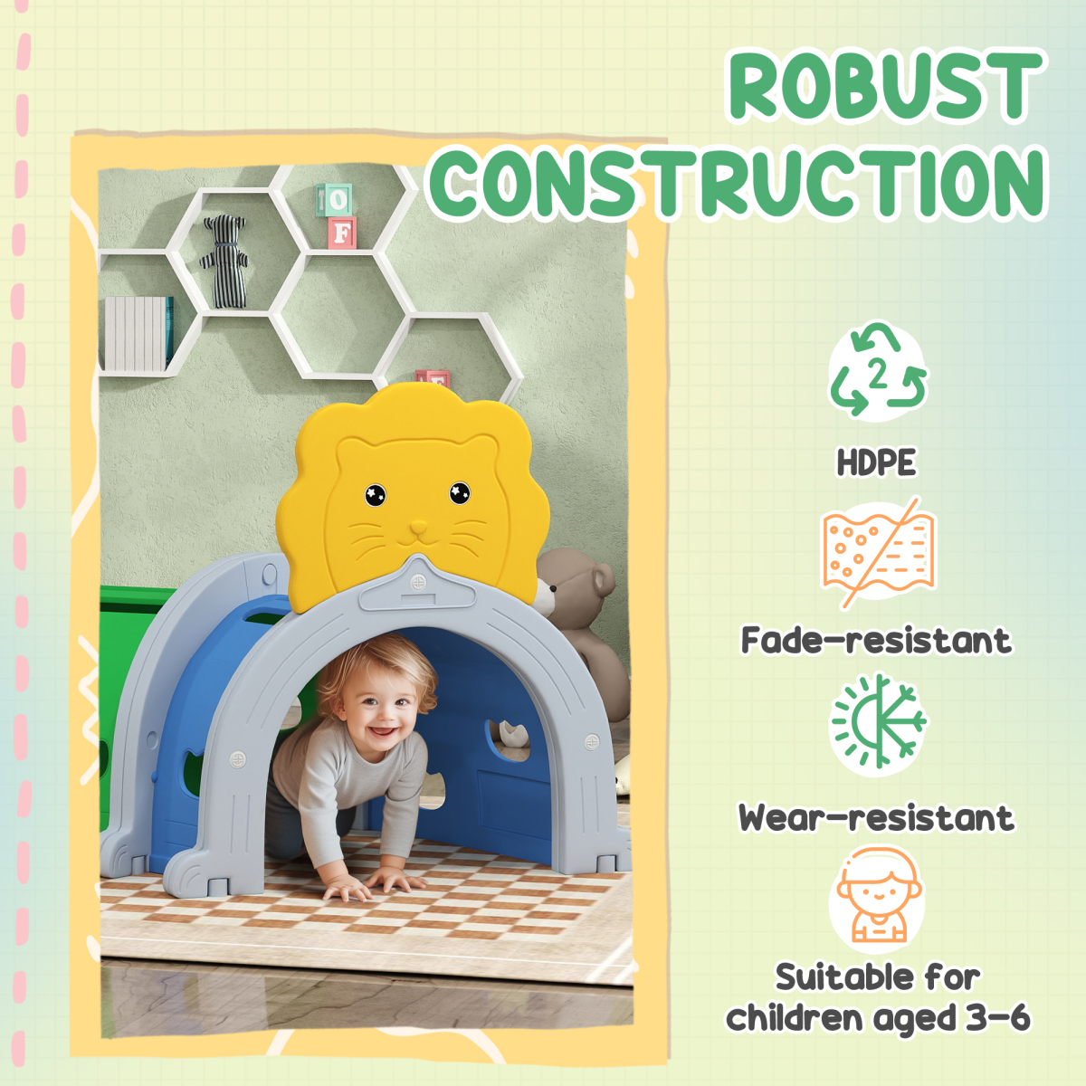 AIYAPLAY Kids Play Tunnel – Lion Design Crawl & Climb Toy, Indoor/Outdoor, Multi-colour