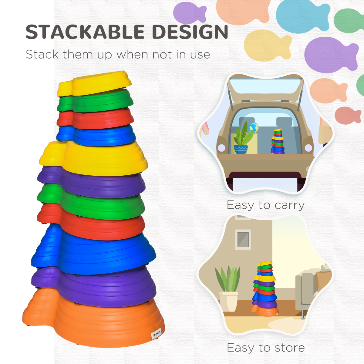 11-Piece Fish-Shaped Balance Stepping Stones for Kids – Multicoloured