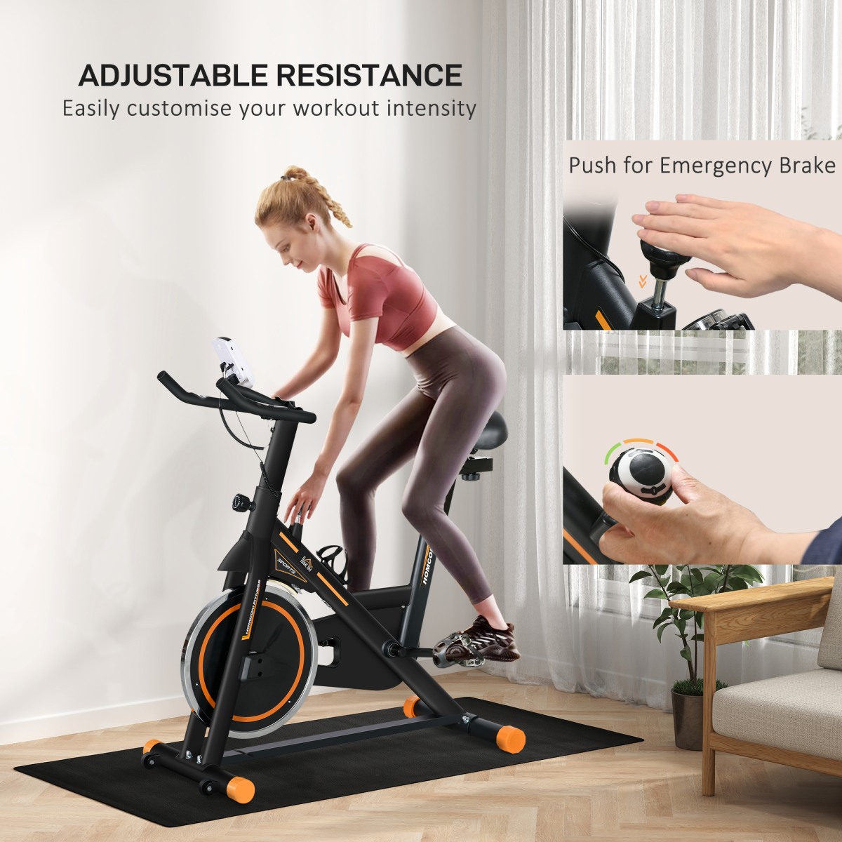 HOMCOM Exercise Bike Indoor Cycling with LCD Display, Heart Rate Sensor – Black/Orange