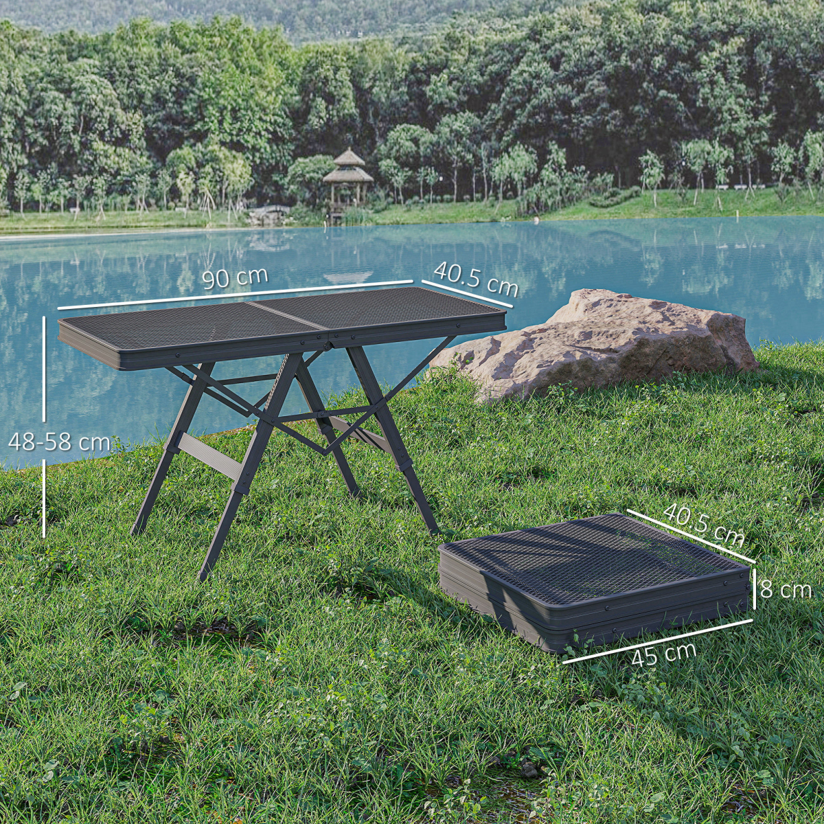 Outsunny 3 ft Folding Camping Table w/ Adjustable Heights & Mesh Desktop