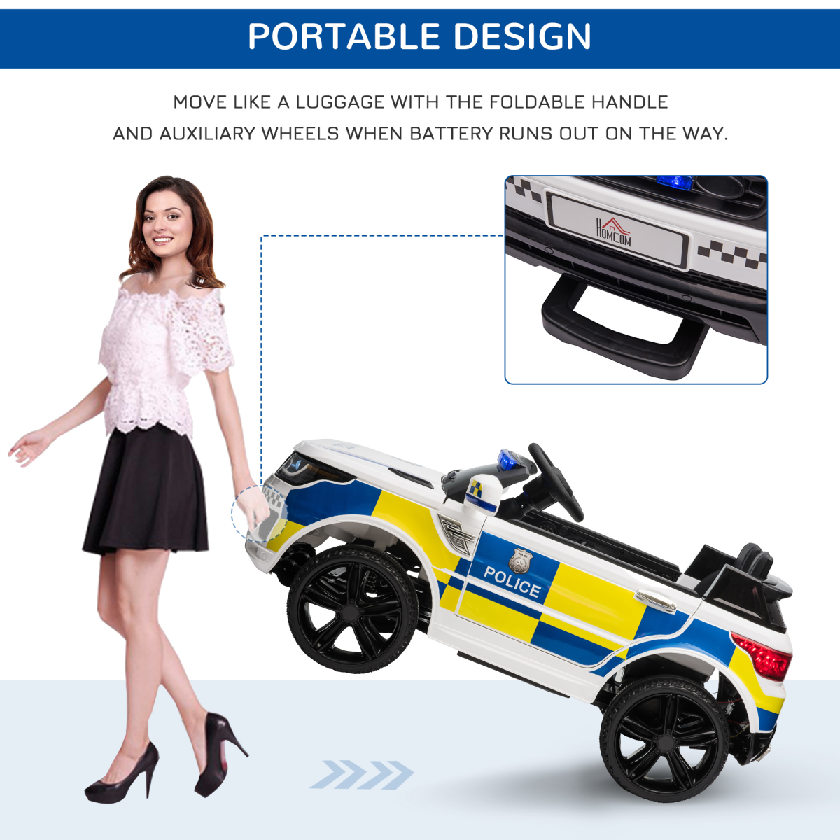 12V Kids Electric Ride-On Police Car with Remote, Siren & Bluetooth – Ages 3-6