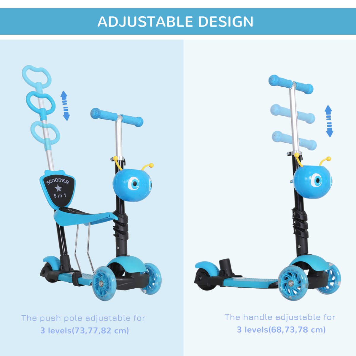 5-in-1 Kids Kick Scooter with Removable Seat & Adjustable Handle – 3-Wheel Design