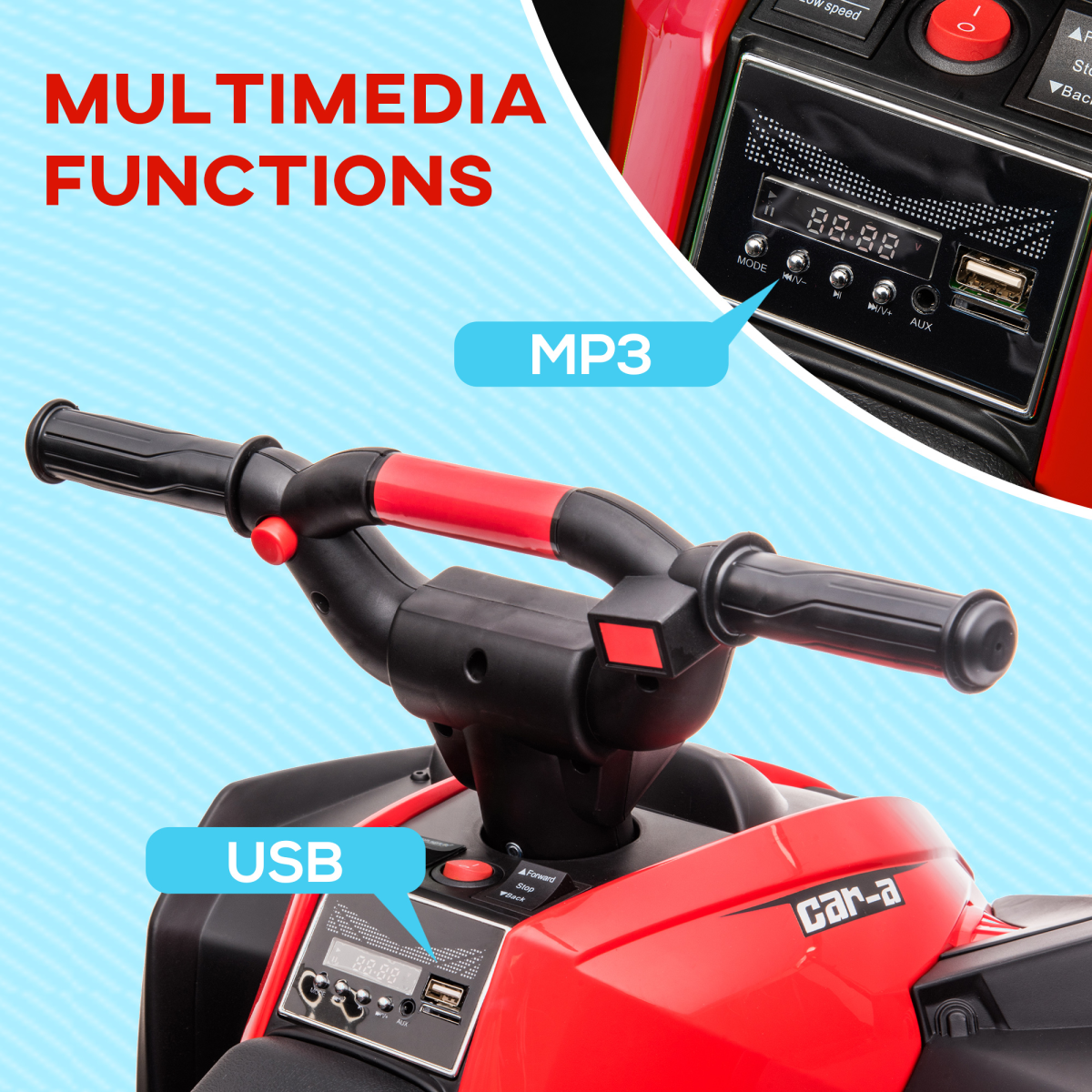 12V Electric Quad Bike for Kids Ride-On ATV Toy with Lights & Music – Ages 3-5 (Red)