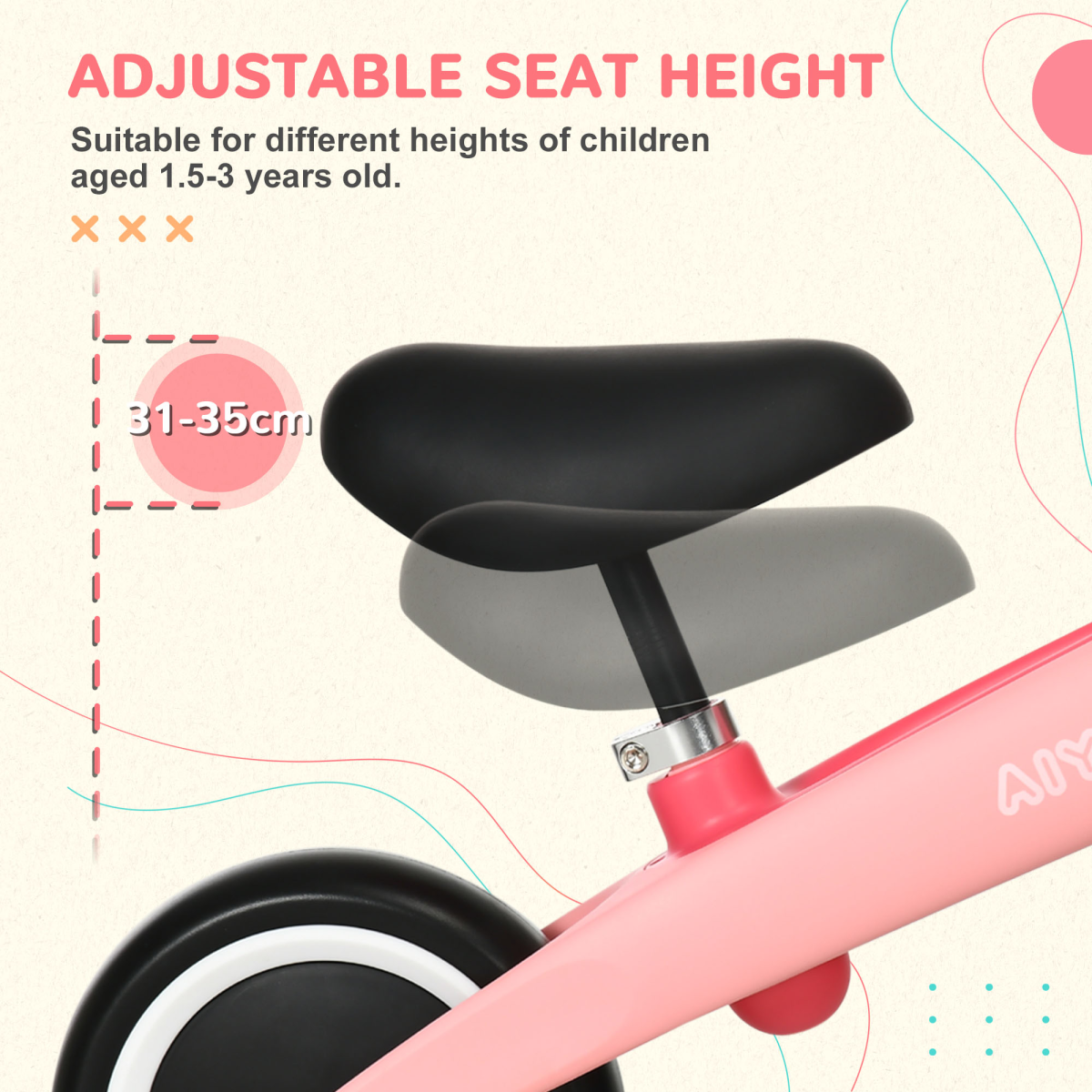 AIYAPLAY Baby Balance Bike – Adjustable Seat, Wide Wheels & Safe Design for Toddlers (Pink) - All Round Fitness