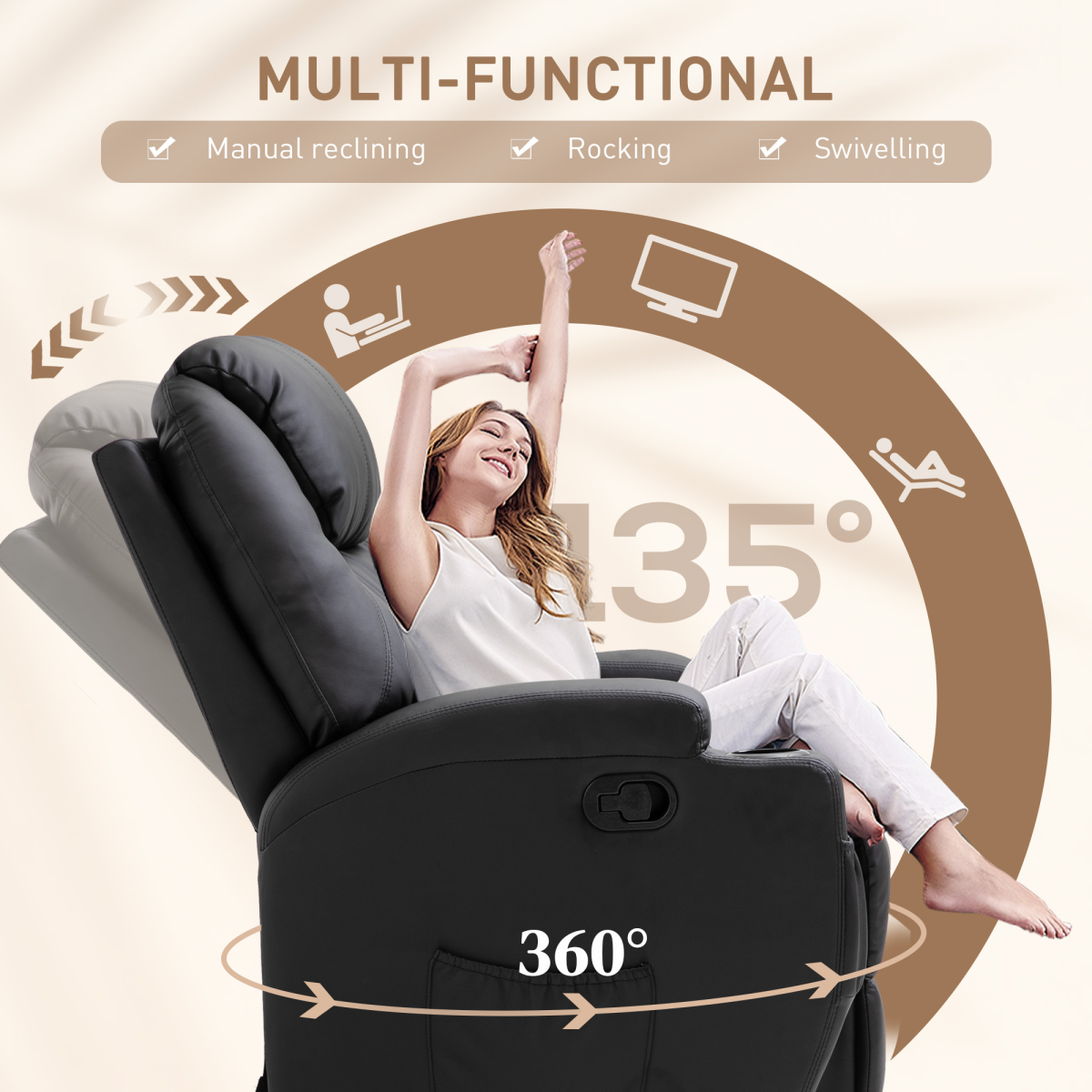 Faux Leather Electric Massage Recliner Chair – 8-Point Vibration, Remote Control & 360° Swivel - All Round Fitness
