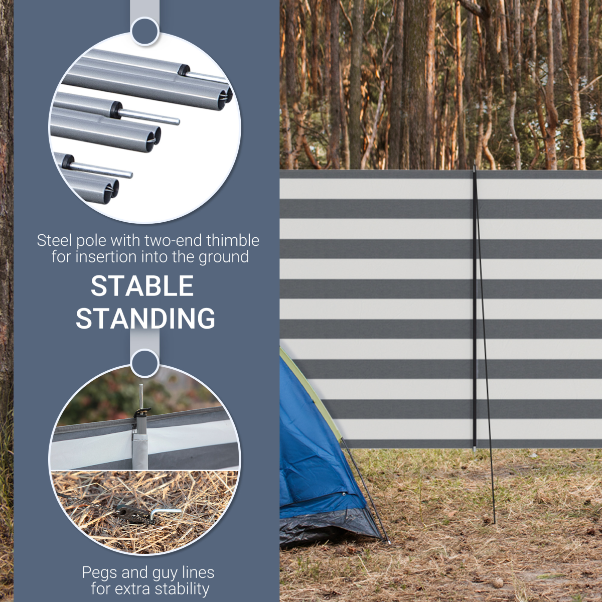 Outsunny Portable Camping Windbreak – 3 Panel Wind Blocker & Privacy Screen, 540cm x 150cm, Grey/White