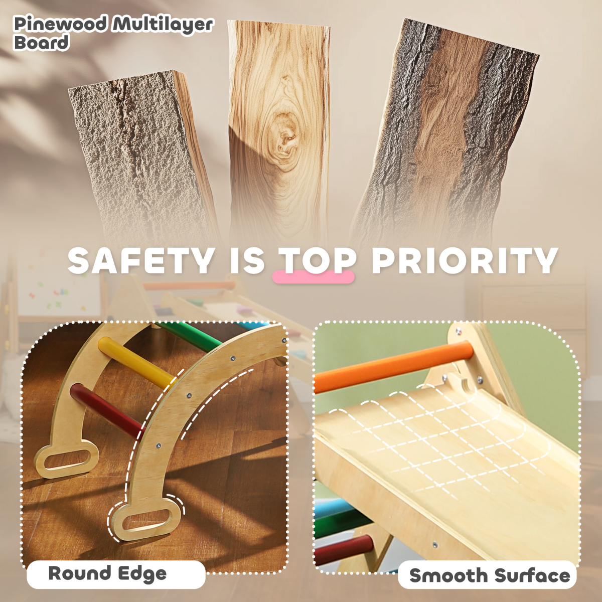 5-in-1 Montessori Climbing Frame for Toddlers – Triangle, Arch, Slide & Rocker (18–48 Months)