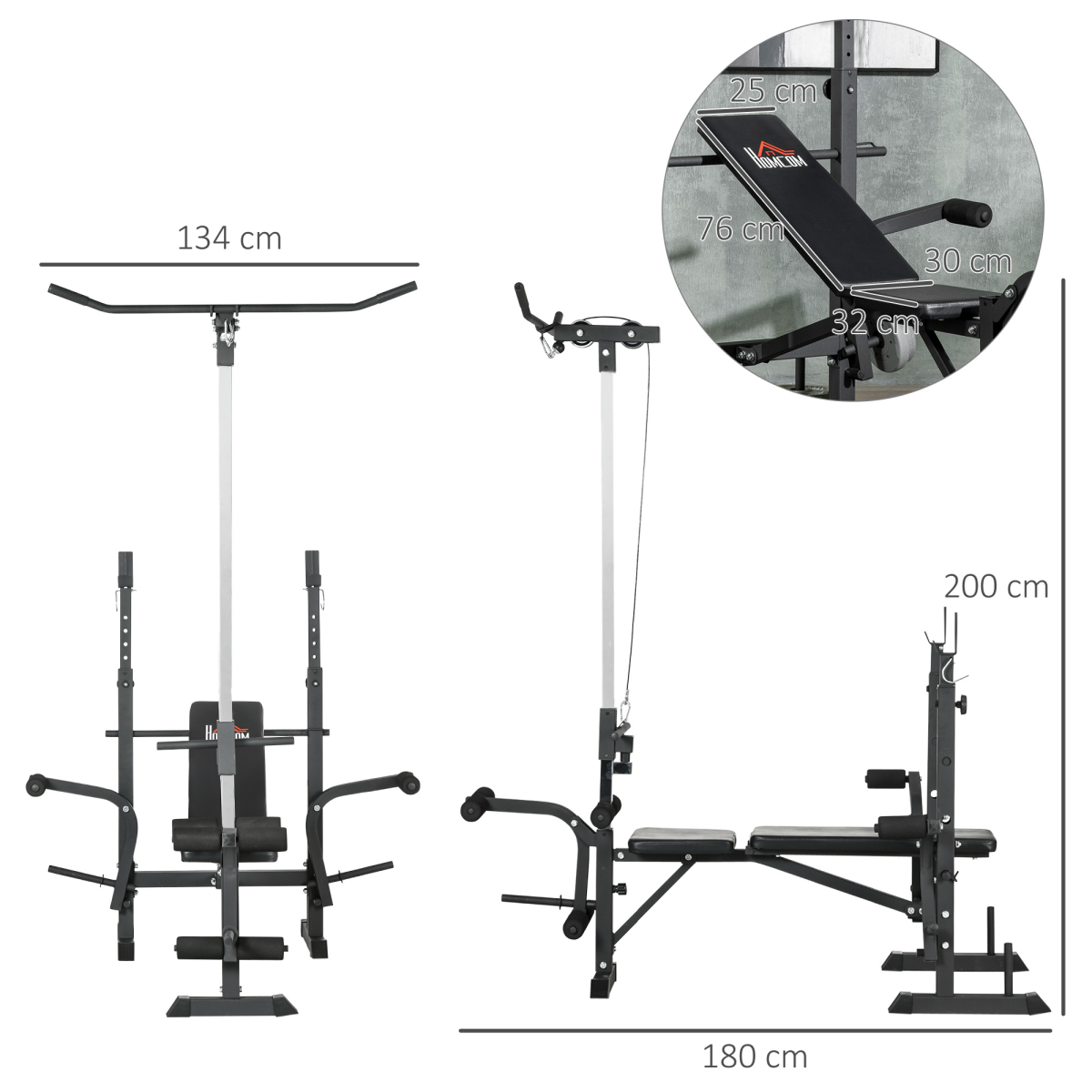 Adjustable Weight Bench with Barbell Rack & Pulley System – Full Body Workout