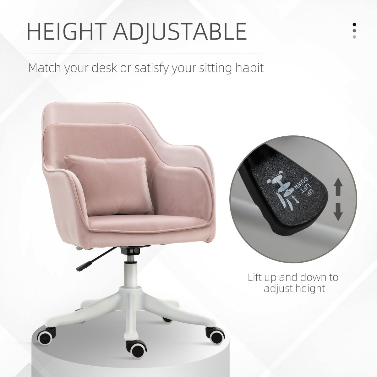 Adjustable Office Chair with Rechargeable Massage Lumbar Pillow & Wheels – Velvet Upholstery