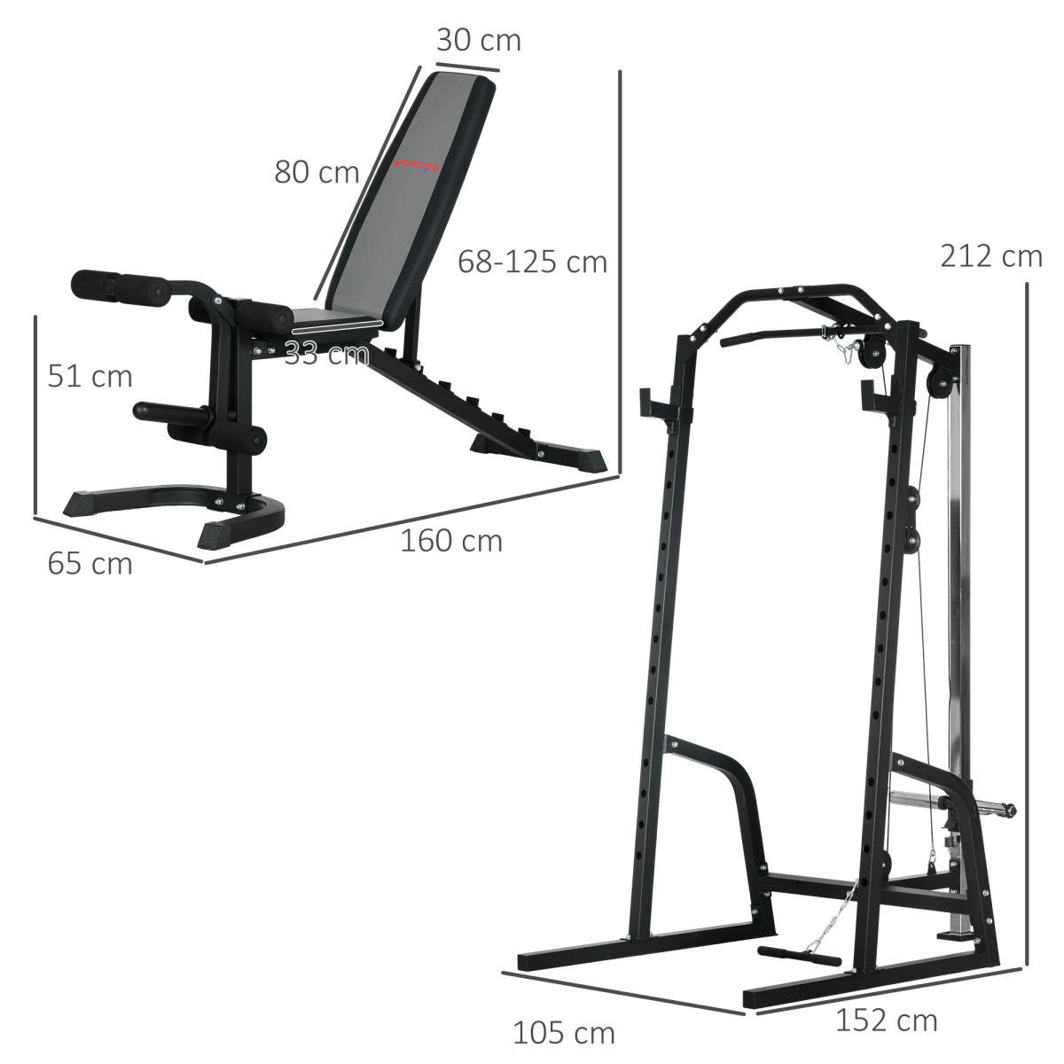 SPORTNOW Smith Machine Power Rack with Pull Up Bar & Lat Pull Down System, Adjustable Bench