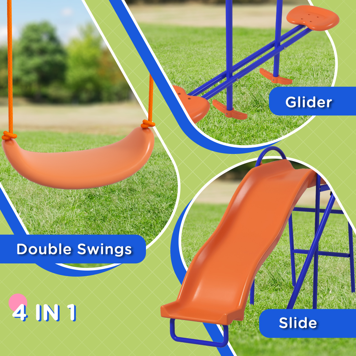 Outsunny 4-in-1 Kids Swing Set with Double Swings, Glider, Slide & Ladder – Outdoor Playground