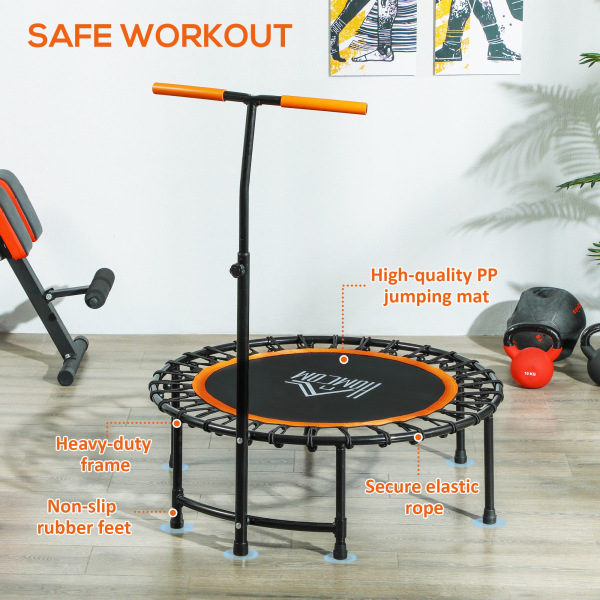 40" Mini Fitness Trampoline with Adjustable Handle – Orange