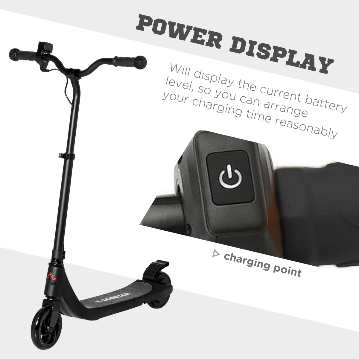 120W Homcom Electric Scooter – Battery Indicator, Adjustable Handlebars, Black - All Round Fitness