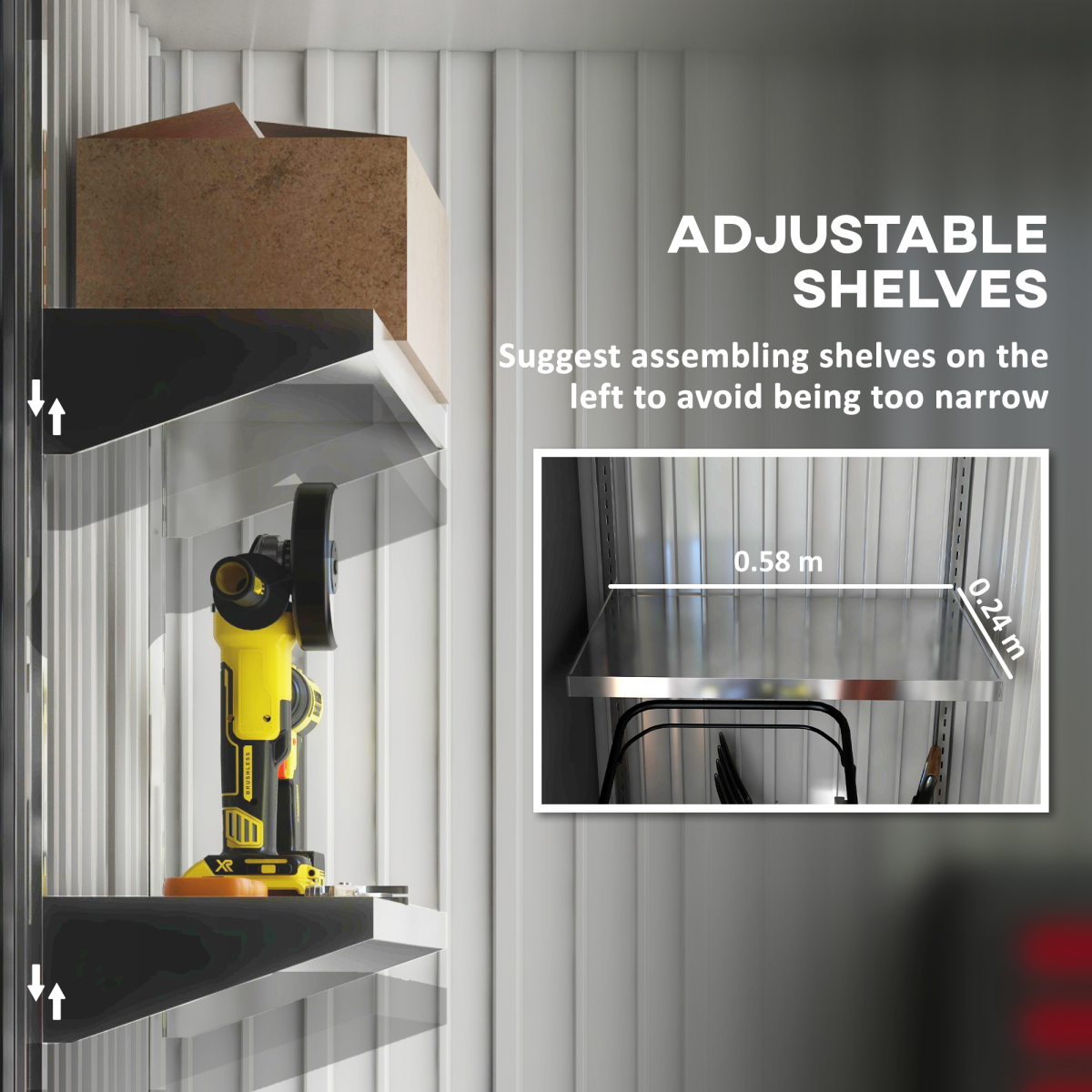 Small Garden Shed – Dark Grey Steel Lean-to Bike Storage with Adjustable Shelf & Lock, 5x3 - All Round Fitness