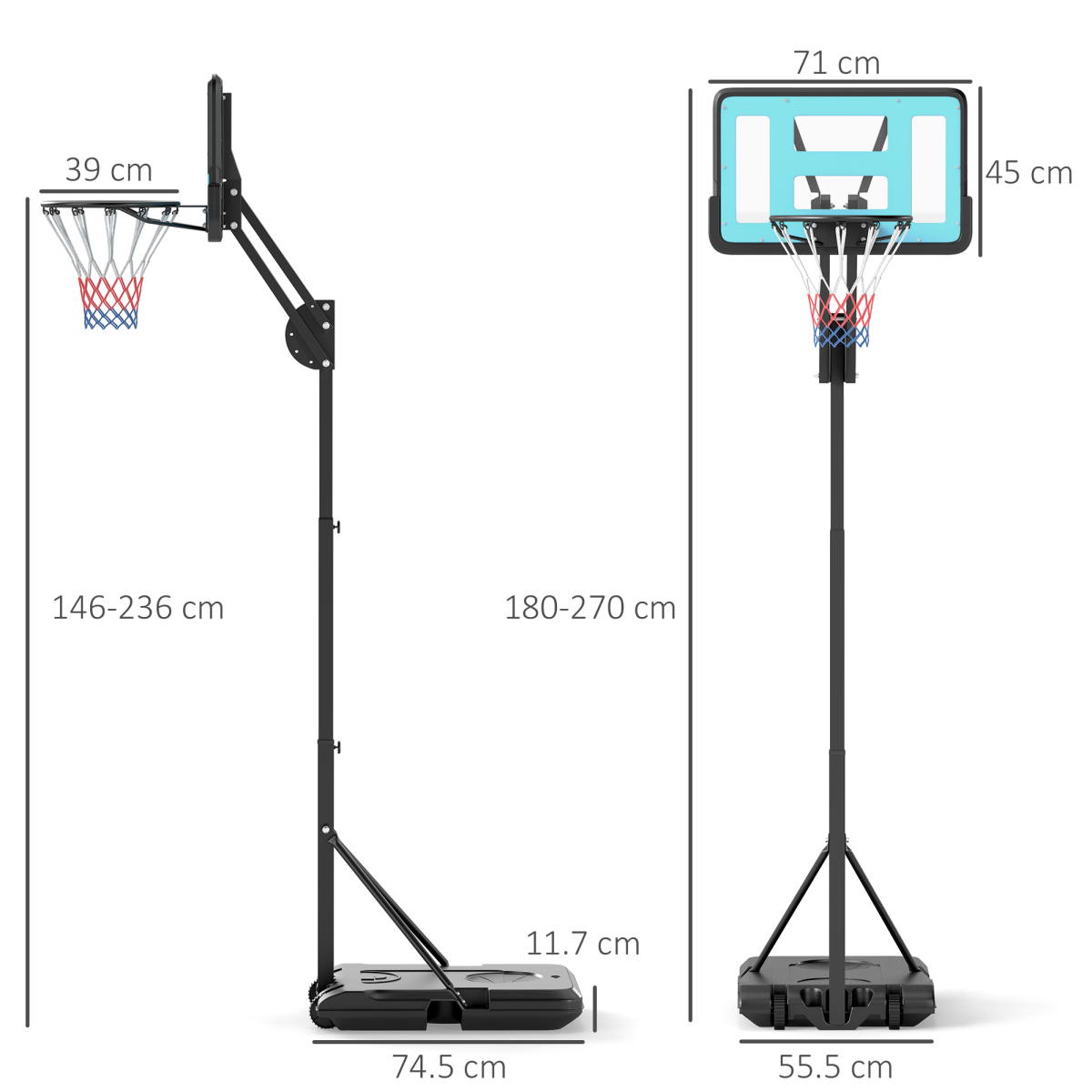 Portable Basketball Hoop – Adjustable 146-236cm with Fillable Base & Wheels