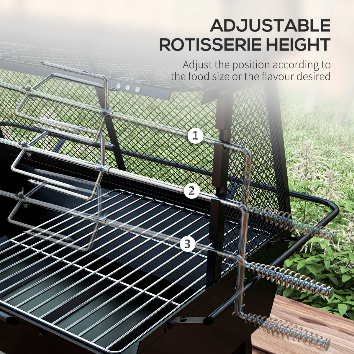 3-in-1 Outdoor BBQ Grill, Rotisserie & Fire Pit with Mesh Cover