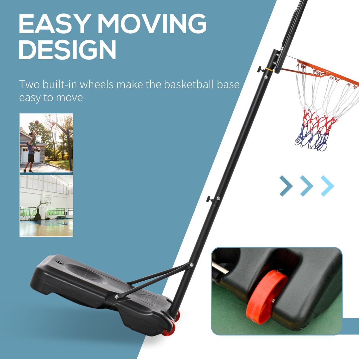 Portable Basketball Hoop Stand with Adjustable Height 160–210cm, Sturdy Base & Wheels