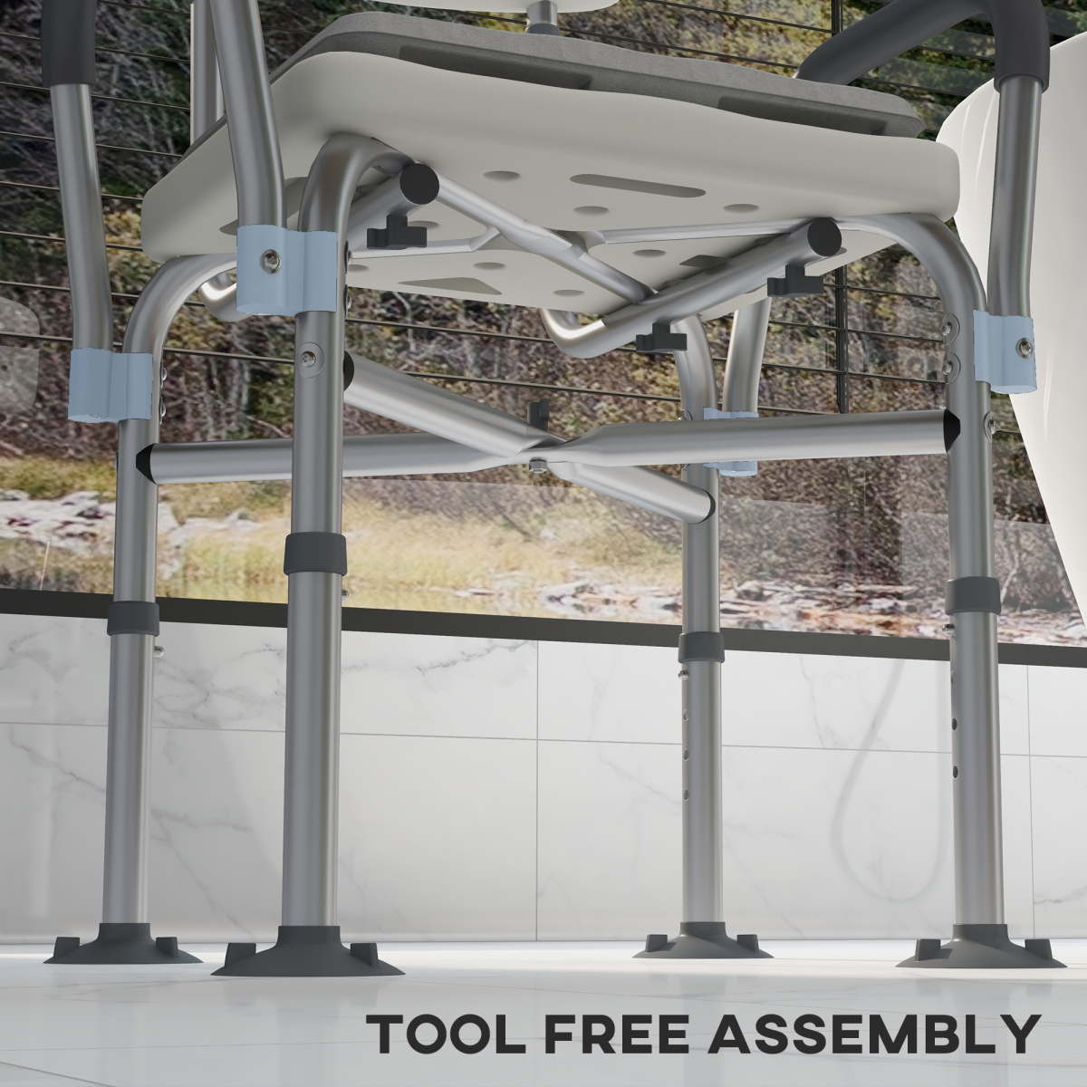 Adjustable Aluminium Shower Chair with Cushion & Backrest – Bath Stool for Seniors, Disabled & Pregnant - All Round Fitness