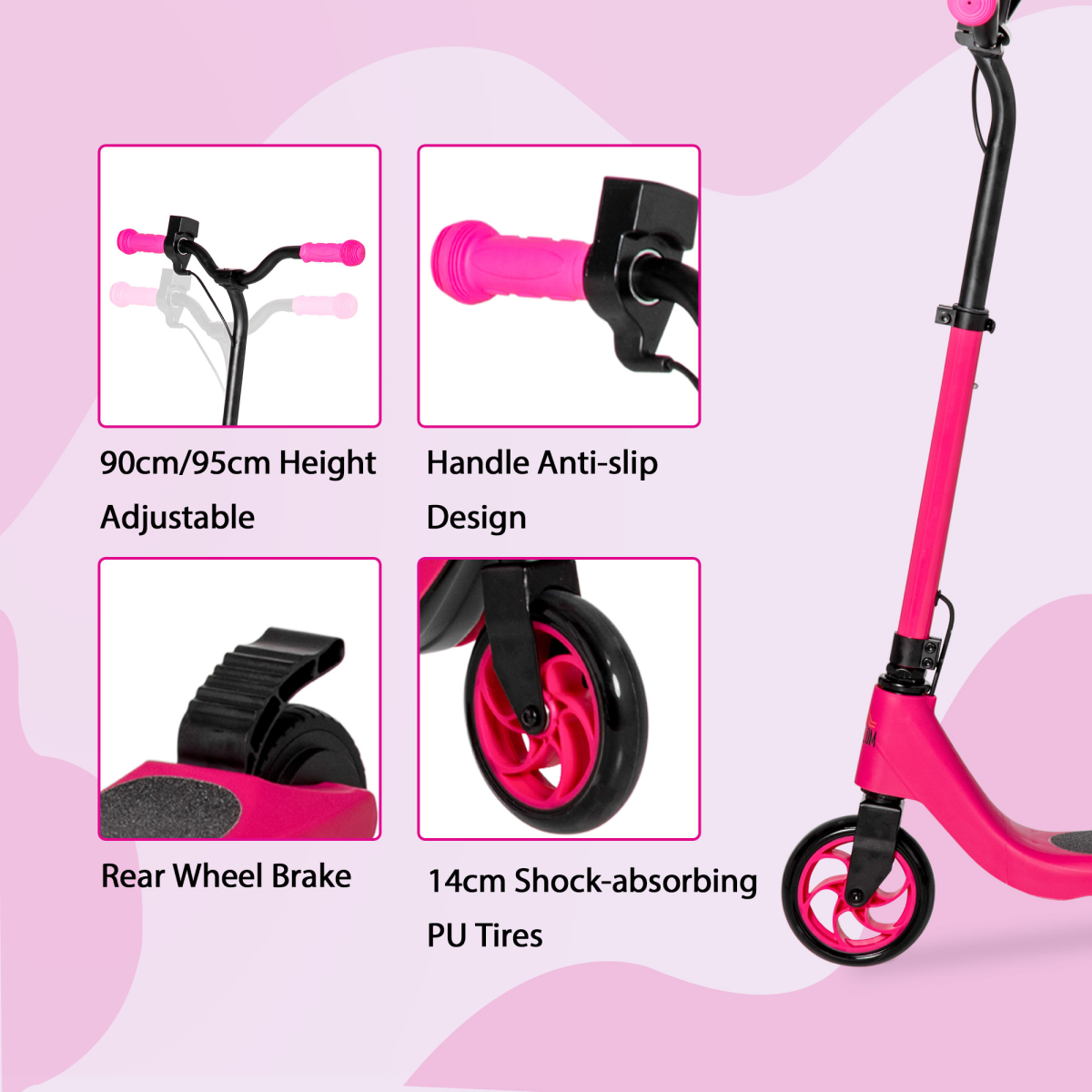 Pink 120W Electric Scooter w/ Battery Display & Rear Brake – Ride in Style! - All Round Fitness
