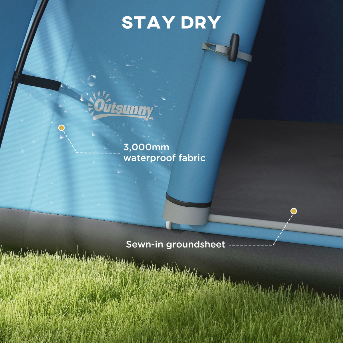 Outsunny 5-6 Person Waterproof Family Camping Tent with Porch & Groundsheet – 3000mm Rain Protection, Blue