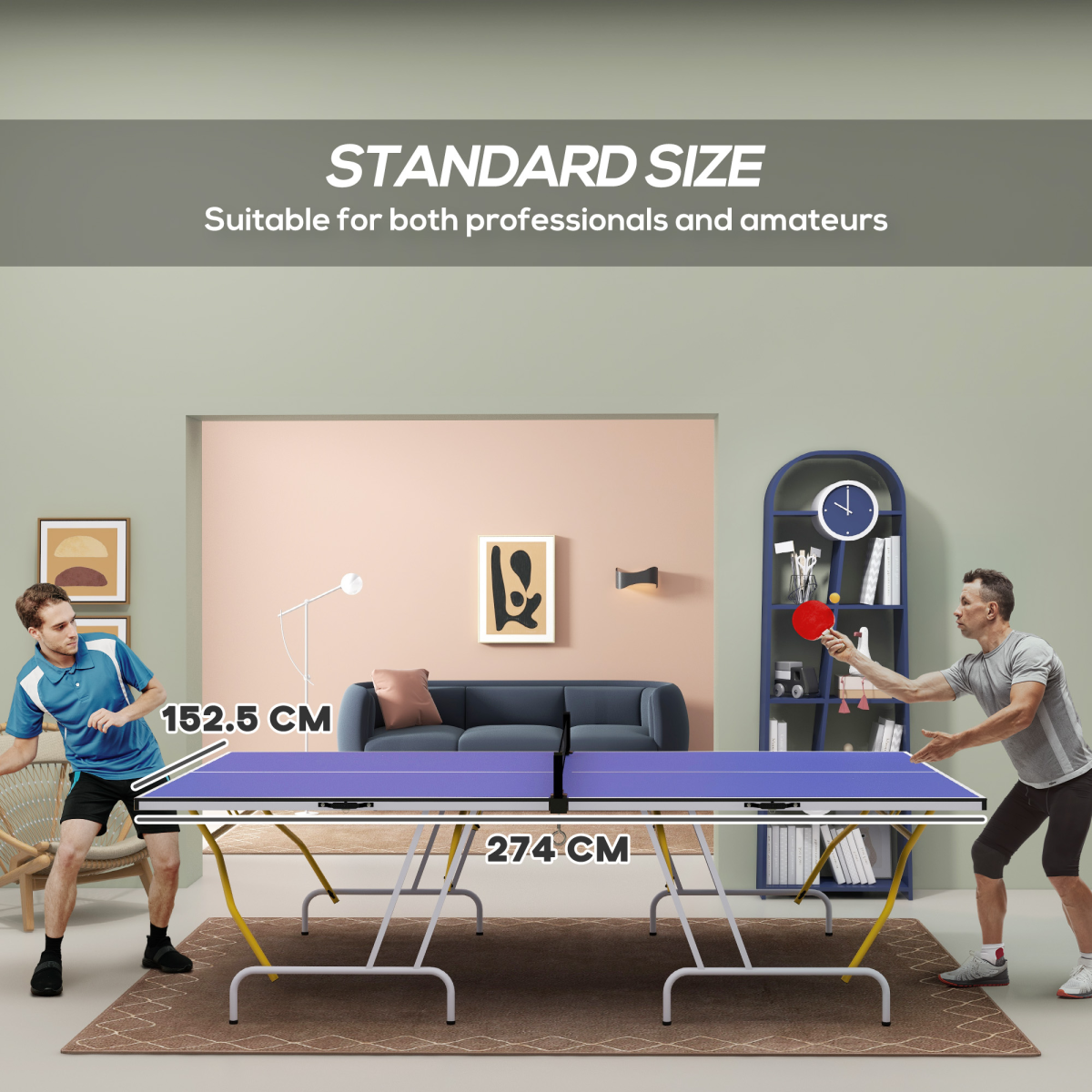 9FT Foldable Table Tennis Table with Net, Paddles, Balls & Protective Cover – Blue