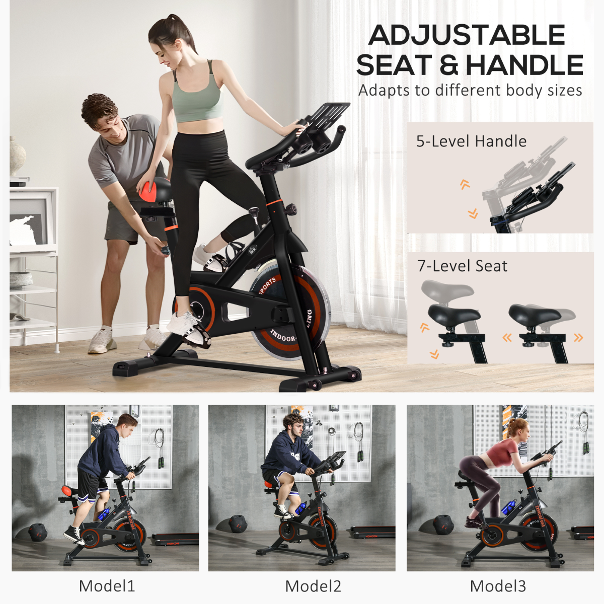 Indoor Exercise Bike with 8kg Flywheel, Adjustable Resistance & LCD Monitor – Black