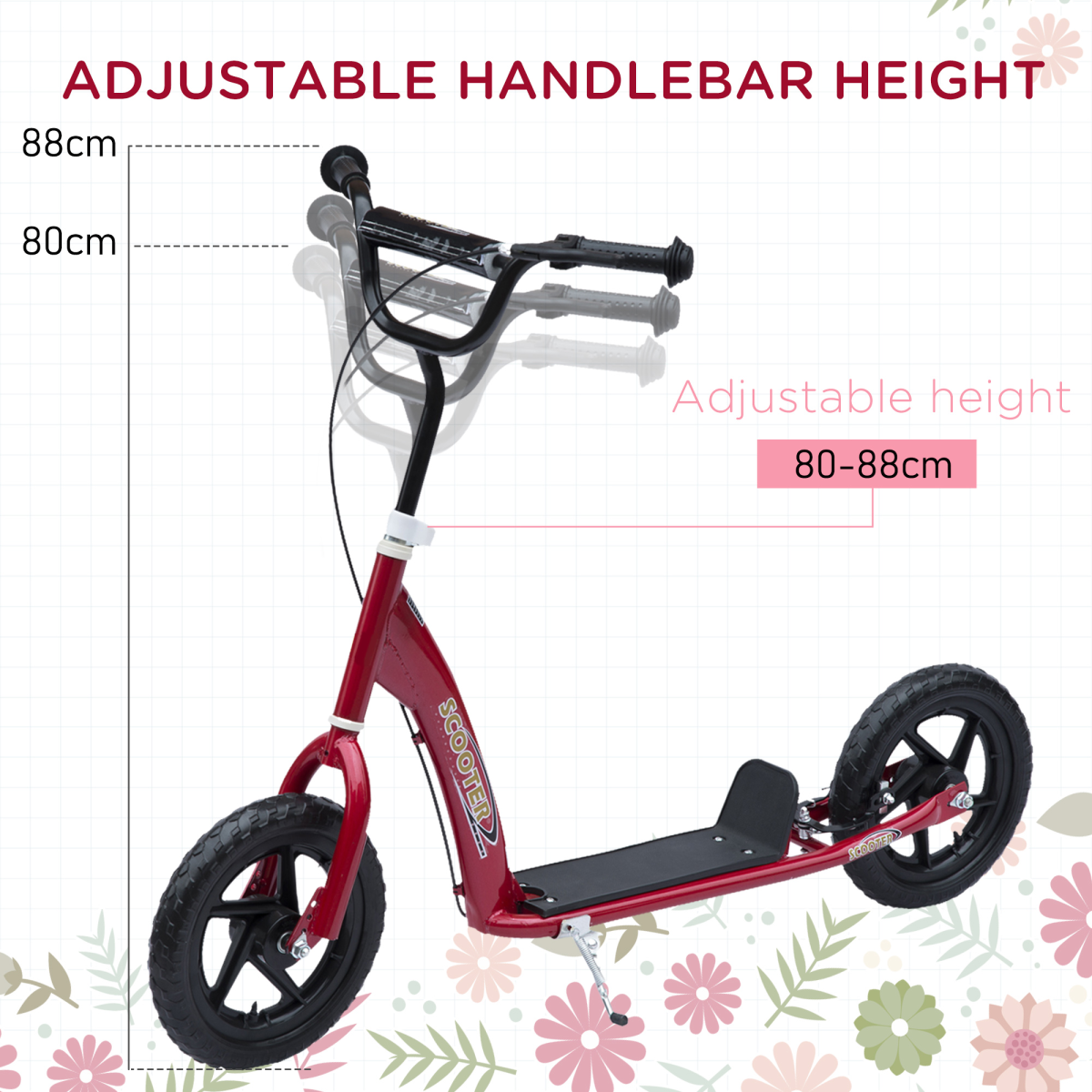 Red HOMCOM Kids Stunt Scooter - Adjustable, Stable, Smooth 12" EVA Tyres! - All Round Fitness