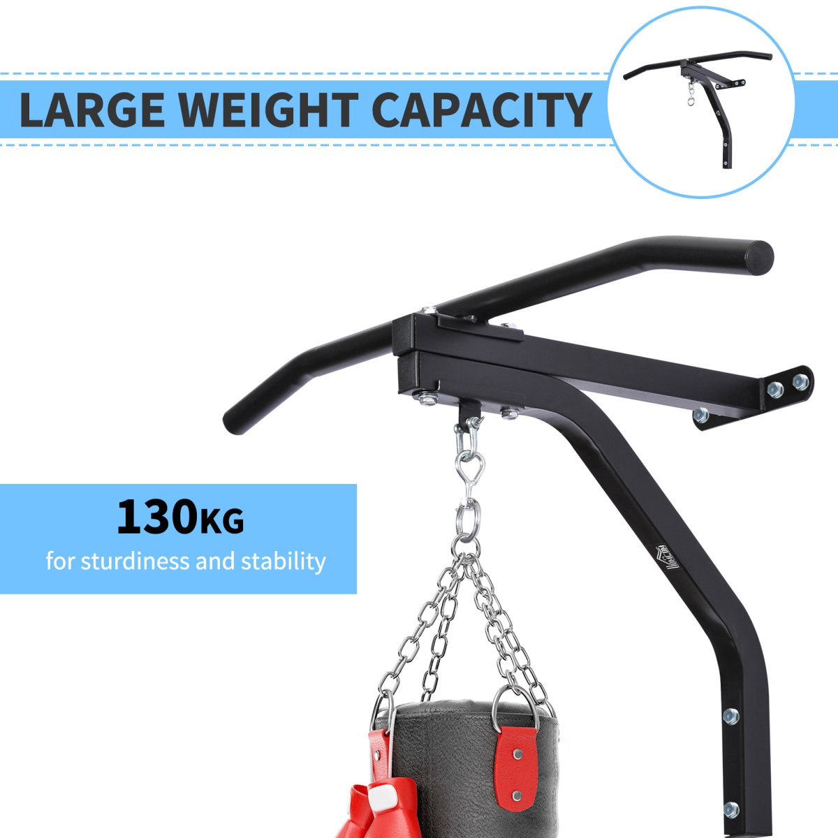 Heavy Duty Punch Bag Wall Mount with Pull-Up Bar & Swivel Hanger – Steel Bracket, Black