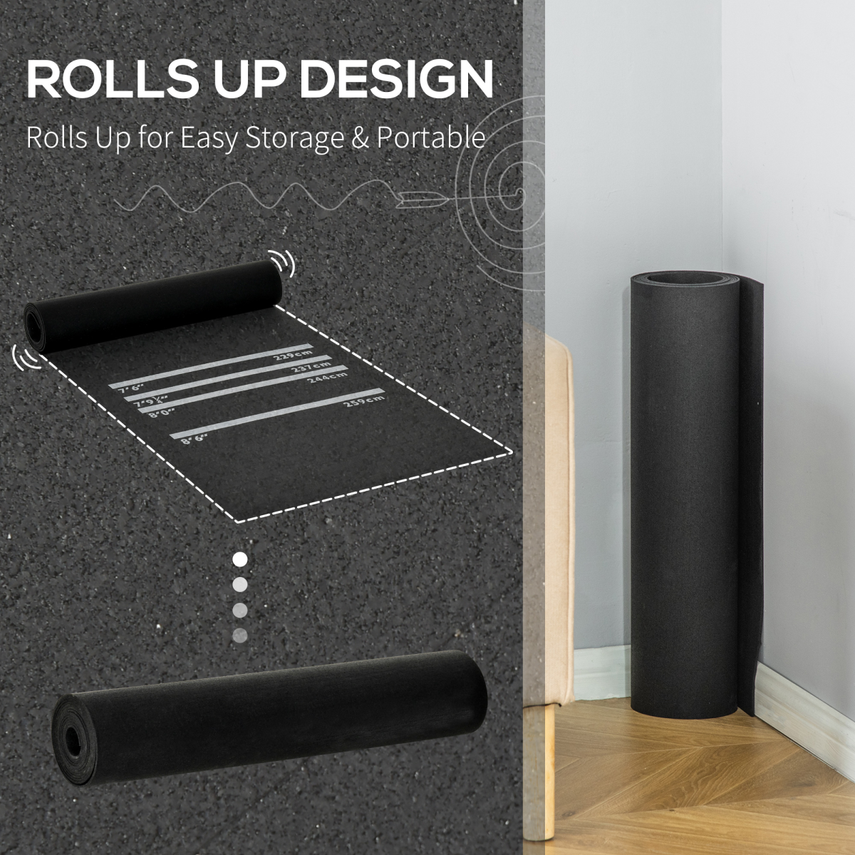 Professional Rubber Darts Mat with 4 Throwing Distances – Pub, Club & Home Use, Black