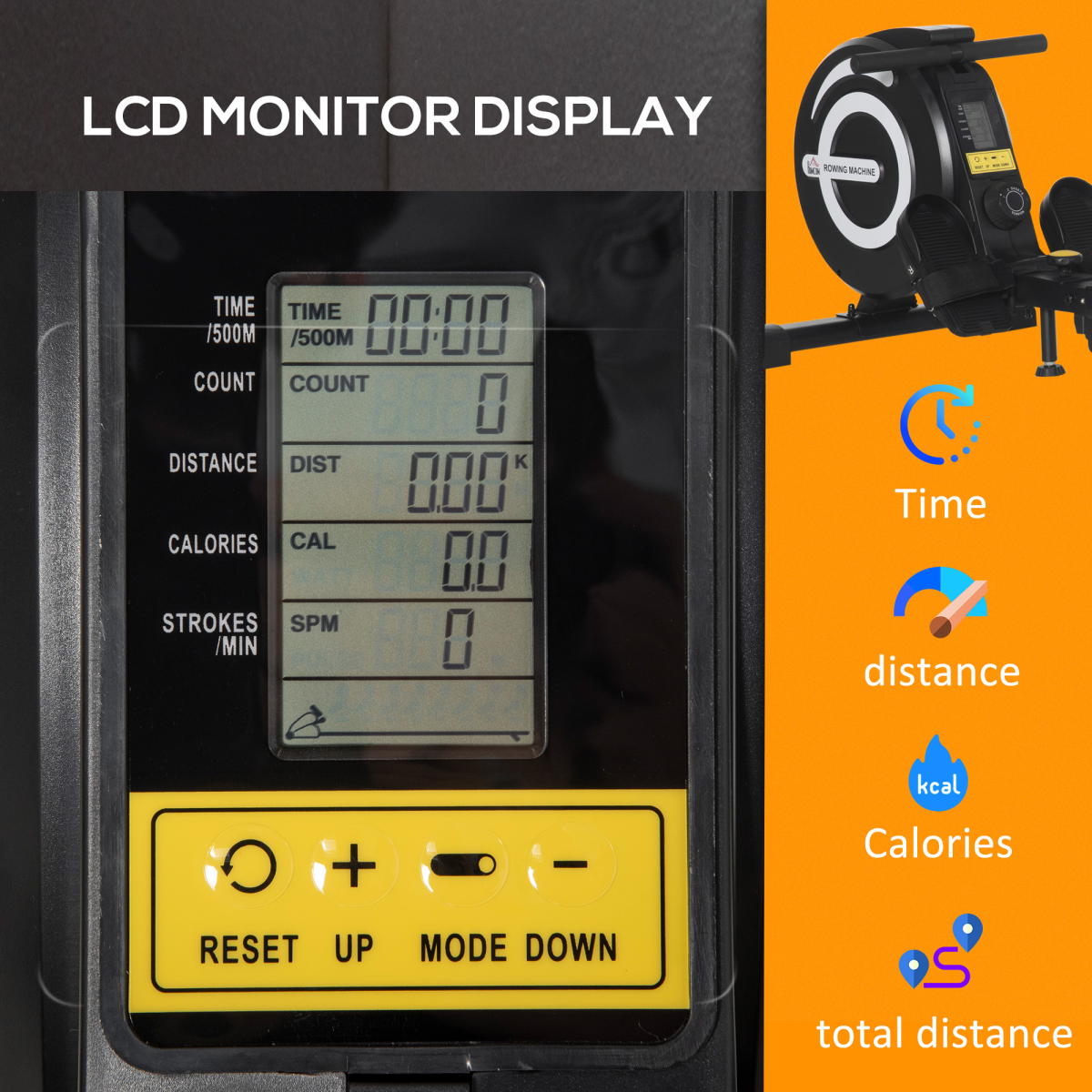 Adjustable Magnetic Rowing Machine with LCD Monitor & 8 Resistance Levels