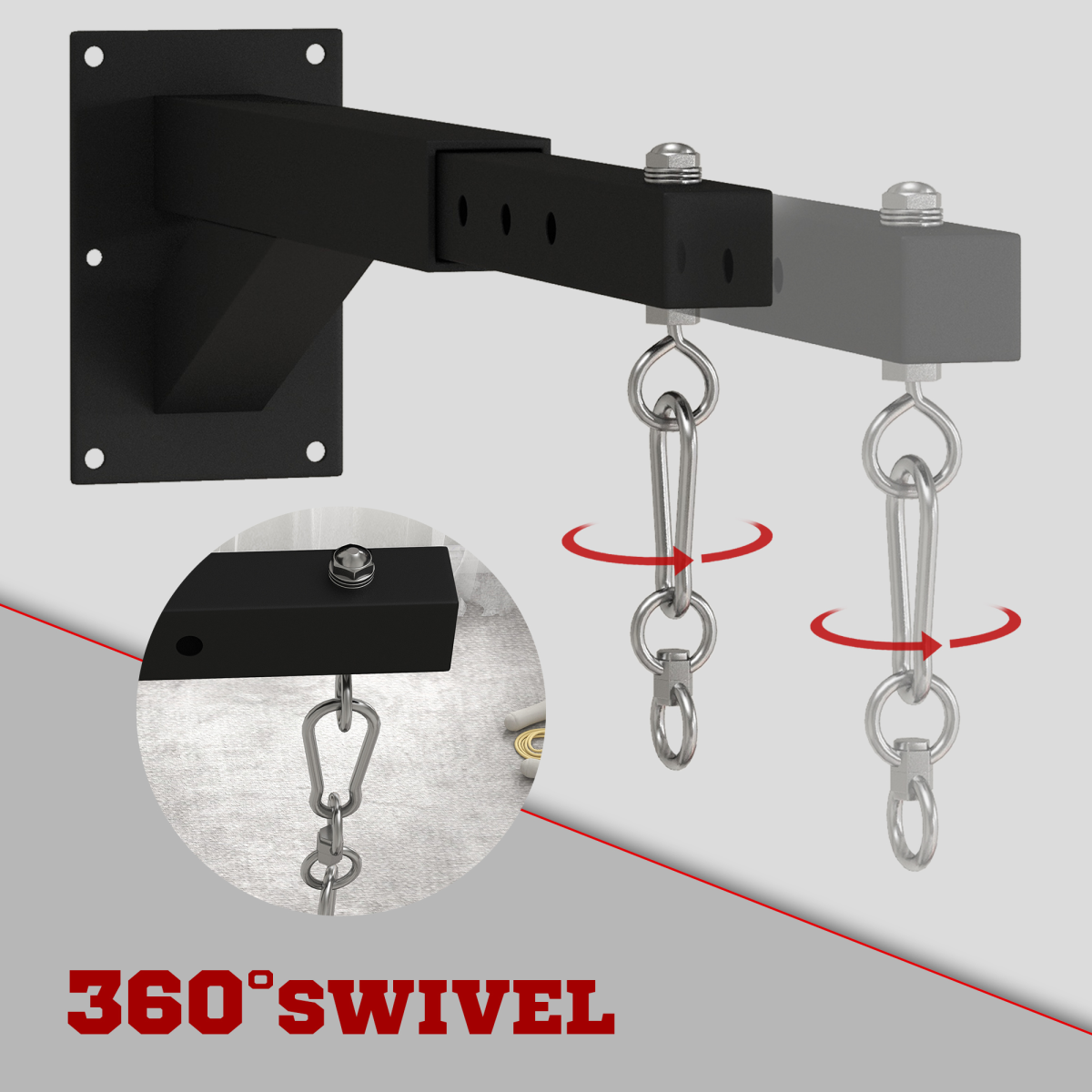 Adjustable Wall-Mounted Punch Bag Bracket – 5 Length Settings with Chains & Swivel Hook