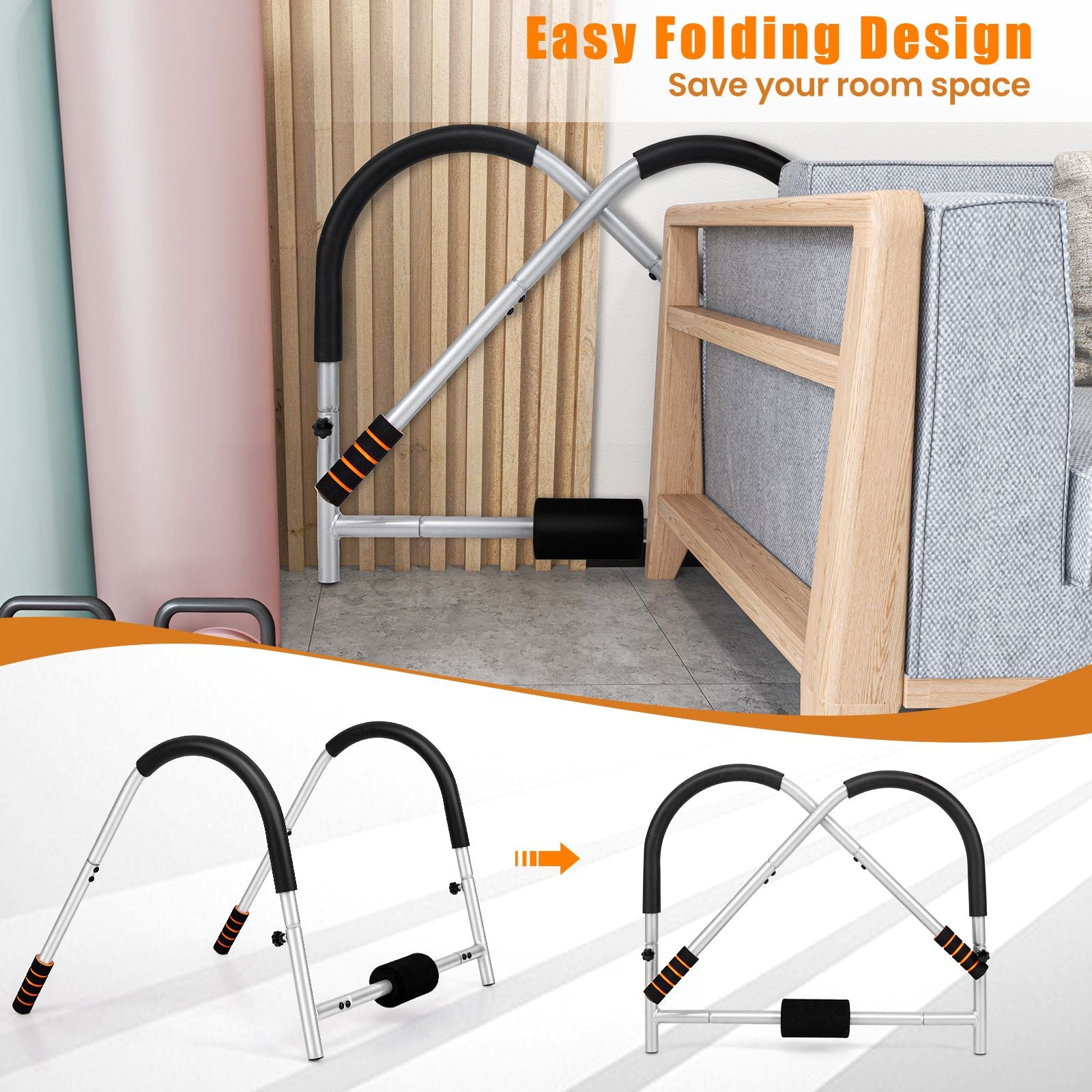 Foldable Ab Trainer with Padded Headrest and Handles for Whole Body Workout