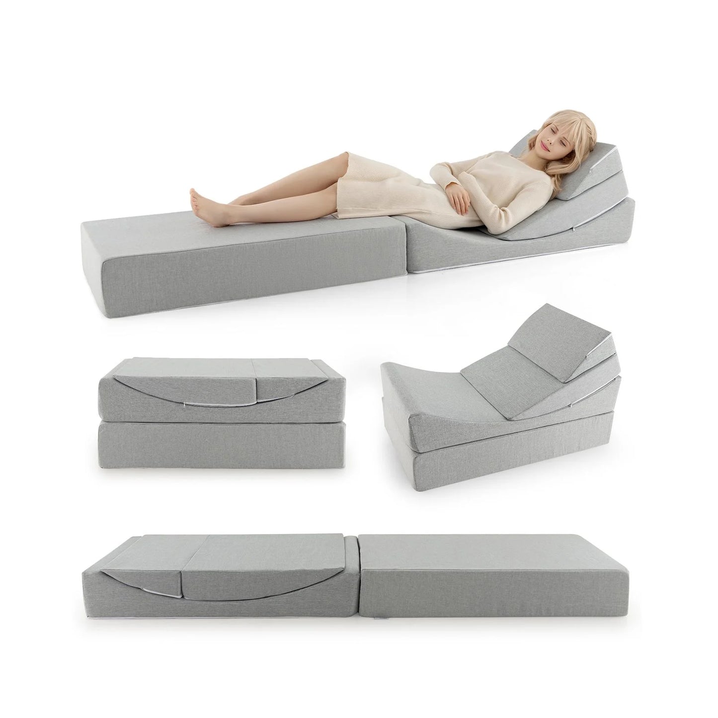 Convertible Sofa Bed with High-Density Foam Mattress