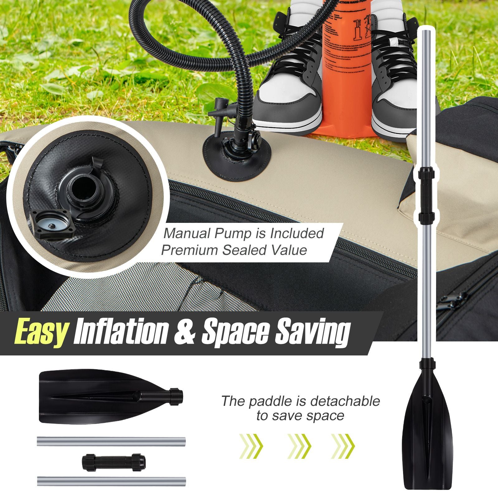 Inflatable Fishing Float Tube with Pump, Paddle, and Storage Compartments