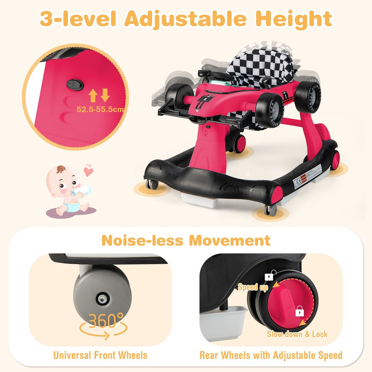 4-in-1 Adjustable Height and Speed Baby Push Walker