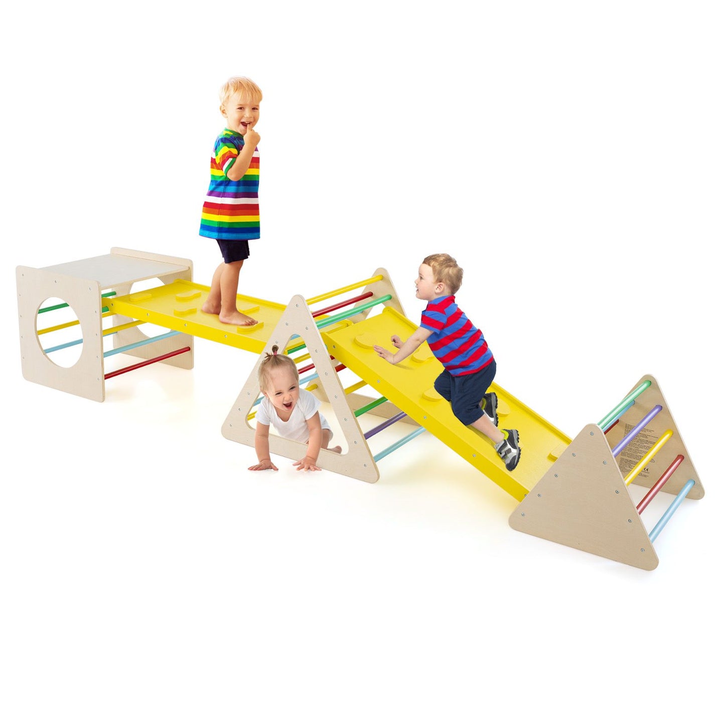 6-in-1 Wooden Toddler Climbing Set | Montessori Triangle Climber, Cube & Slide for Indoor Play