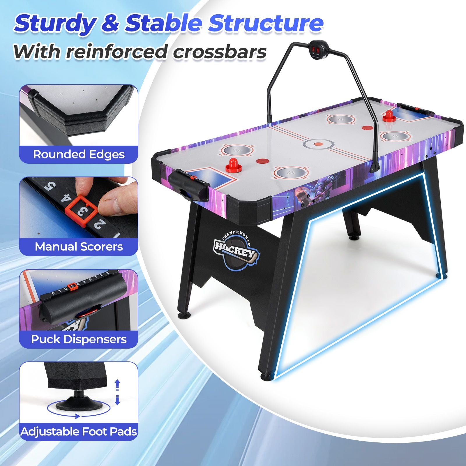 Exciting 144 CM Air Hockey Table with 2 Pucks and 2 Pushers - Perfect for Family Fun and Competitive Play!