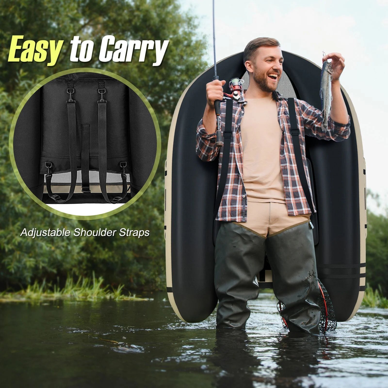 Inflatable Fishing Float Tube with Pump, Paddle, and Storage Compartments