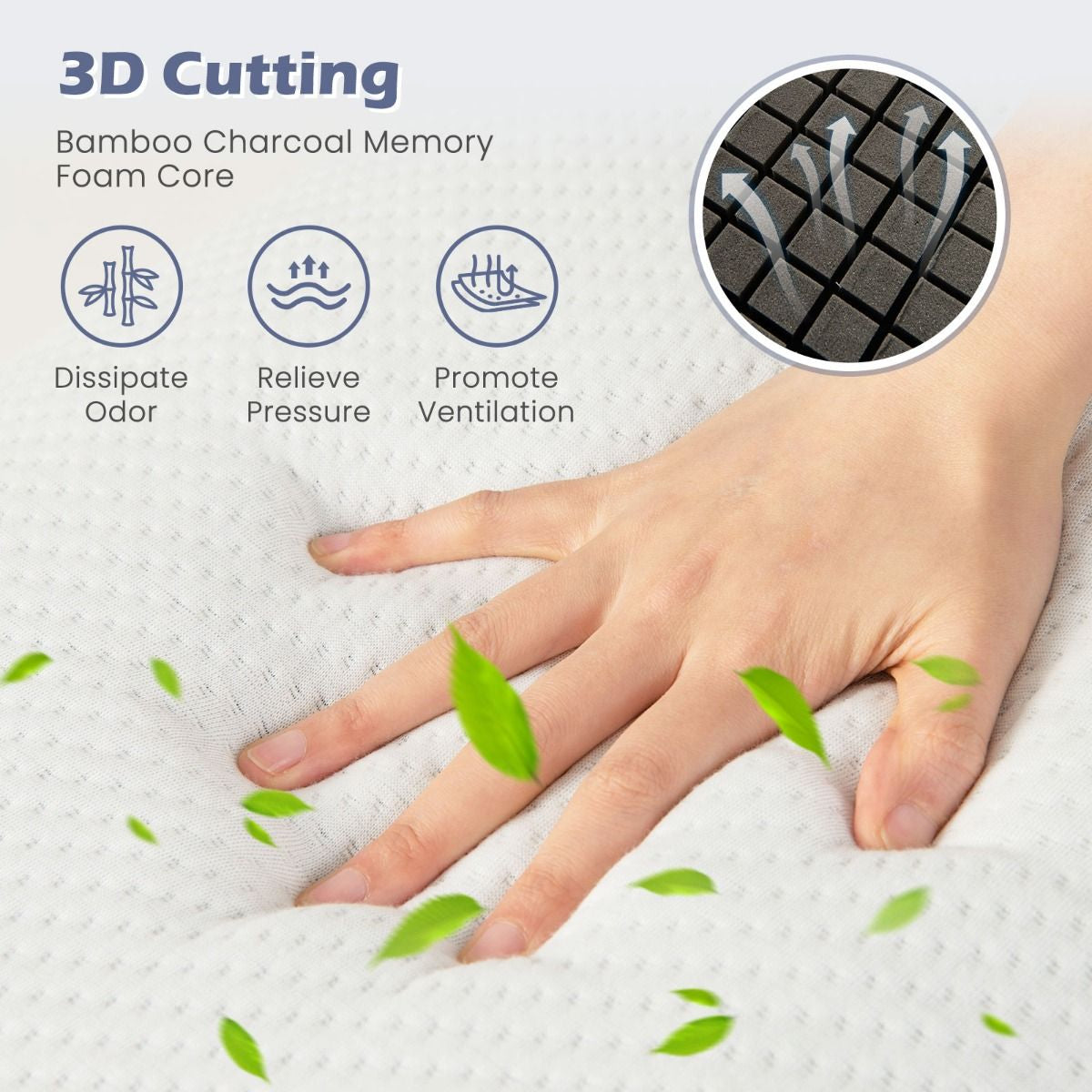 Bamboo Charcoal Memory Foam Pillow Set of Two with Removable and Machine-Washable Covers