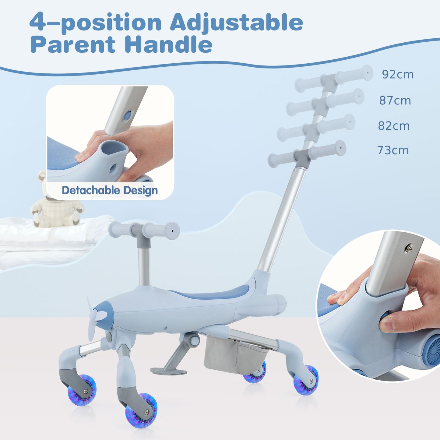 2-in-1 Kids Ride-On Push Car with LED Wheels & Adjustable Handle | Toddler Push Toy Plane for 18–60 Months