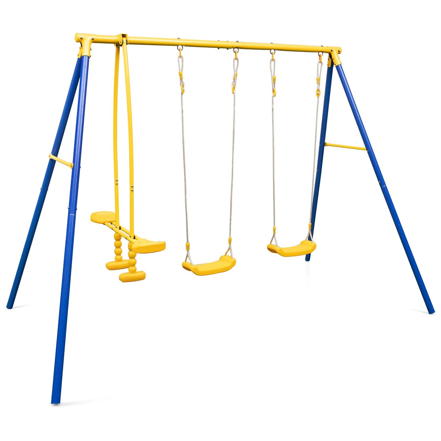 Heavy-Duty Kids Outdoor Swing & Glider Playset – 4-Seat Metal Frame Swing Set for Children Aged 3–12 | Adjustable Swings, Double Glider, Ground Stakes Included