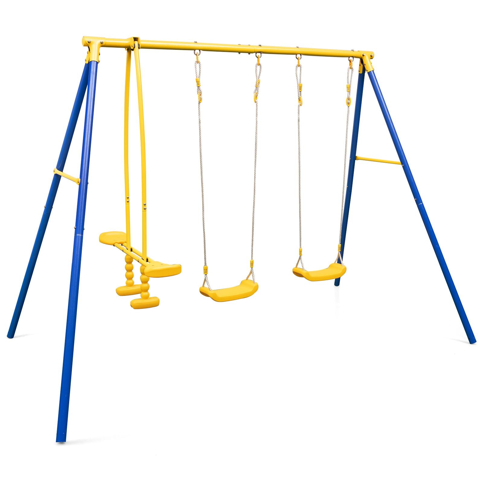 Heavy-Duty Kids Outdoor Swing & Glider Playset – 4-Seat Metal Frame Swing Set for Children Aged 3–12 | Adjustable Swings, Double Glider, Ground Stakes Included
