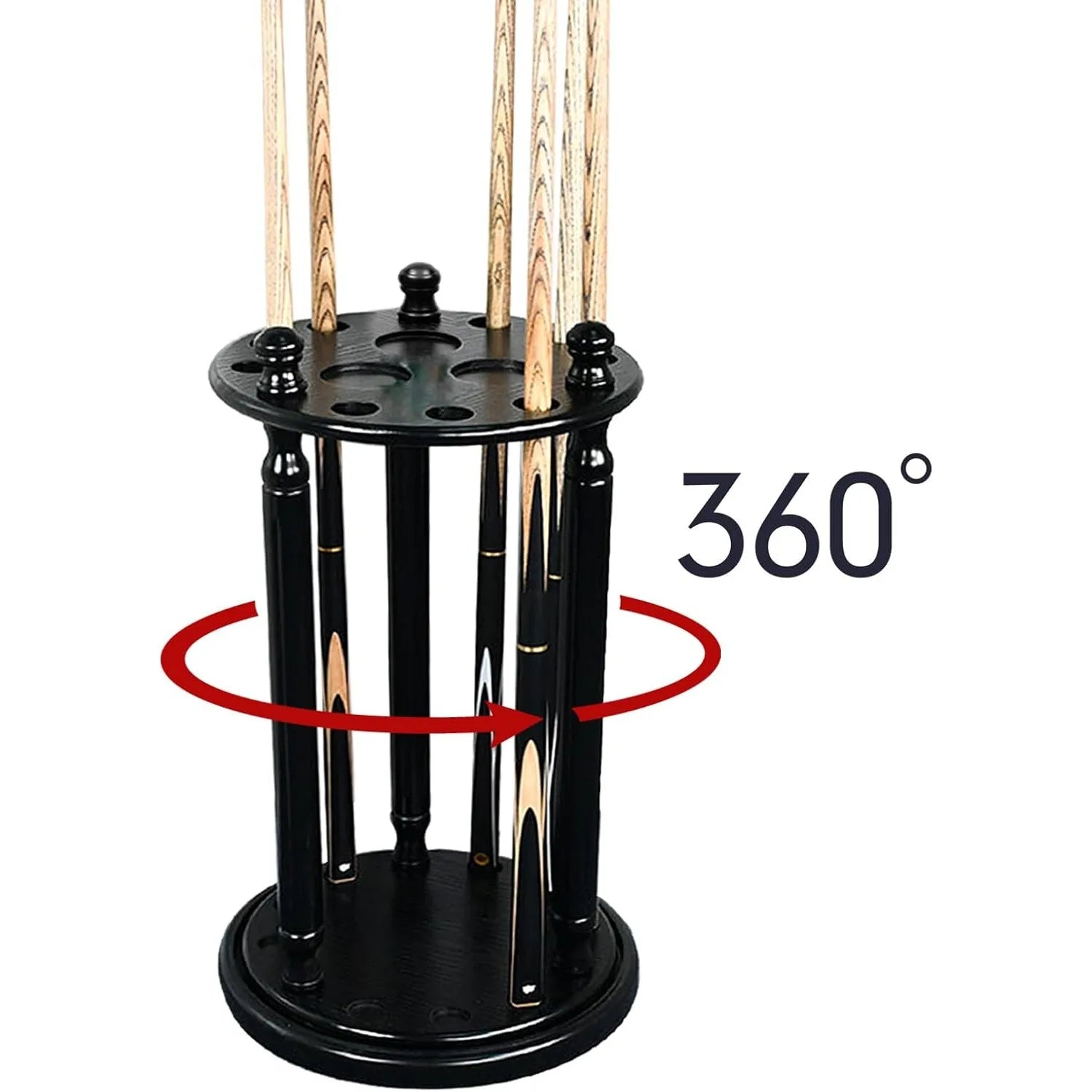 Wood Billiard Cue Rack 9 Pool Cue Holder Revolving Billiard Stick Cue Rack Pool Cue Holder Floor Stand (Black)