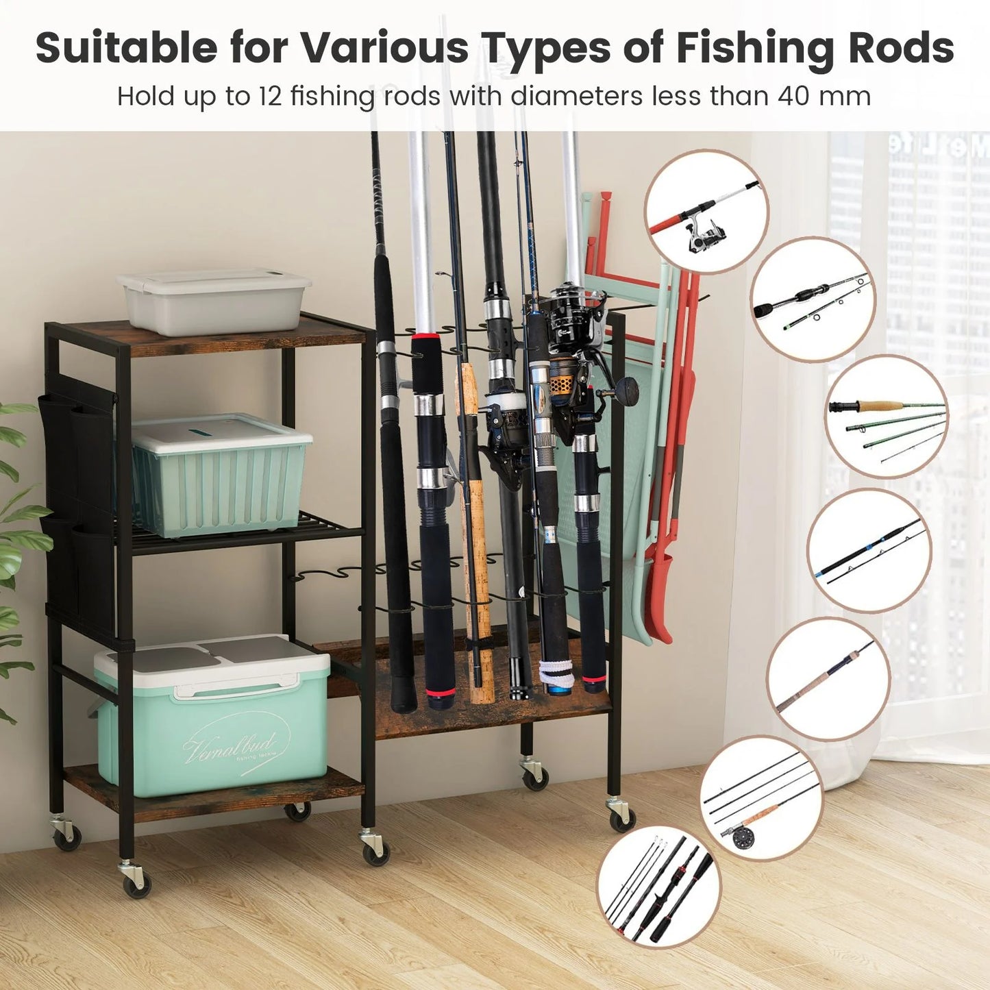 Lockable Universal Wheel Fishing Rod Holder