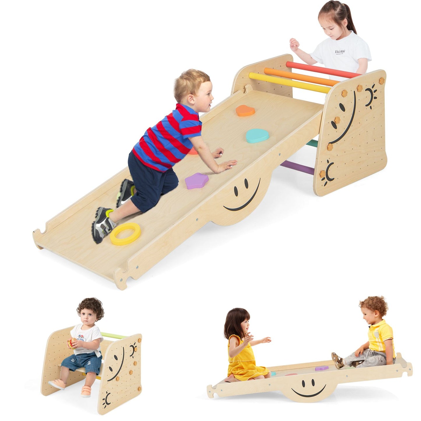 6-in-1 Wooden Indoor Climbing Toy for Kids | Slide, Ramp, Seesaw, Ladder & Convertible Step Stool